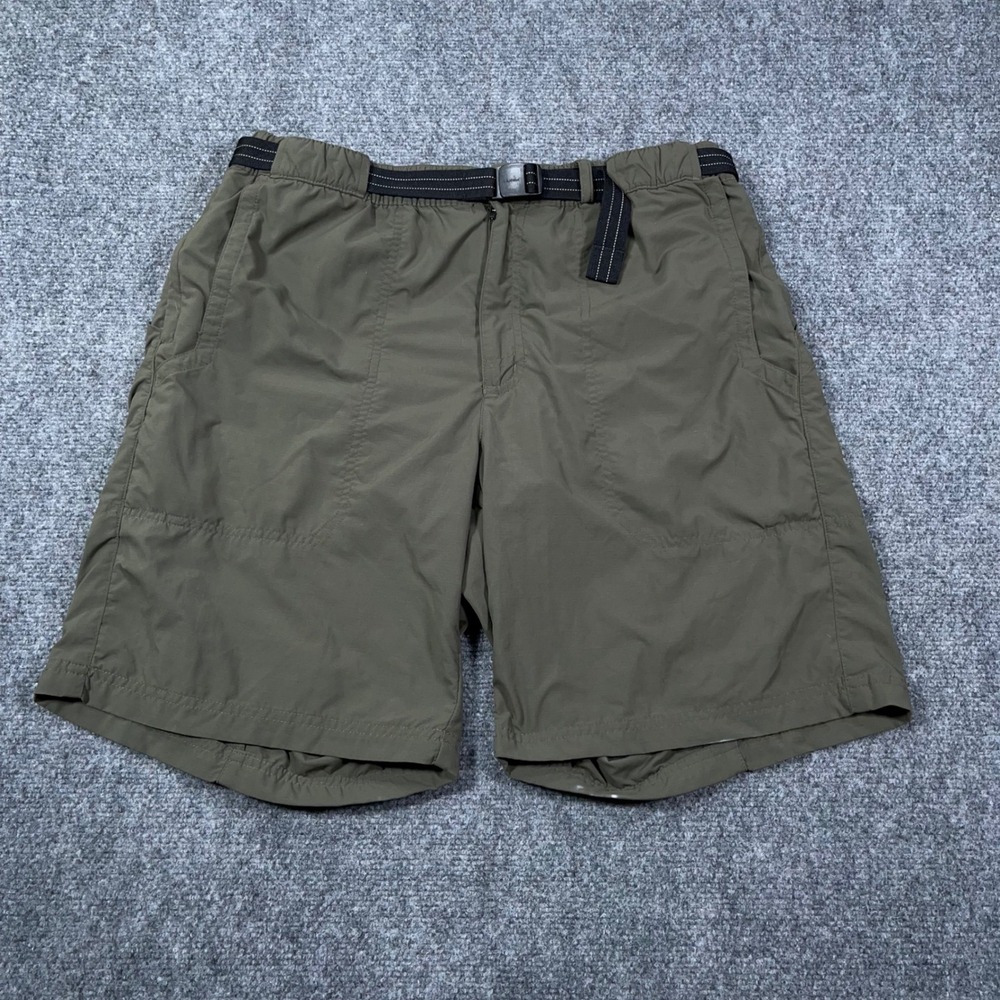 LL Bean Hiking Cargo Shorts Mens Medium Belted Nylon Mesh Lined Green Utility